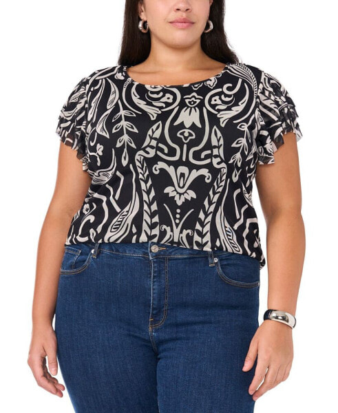 Plus Size Scoop-Neck Flutter-Sleeve Top