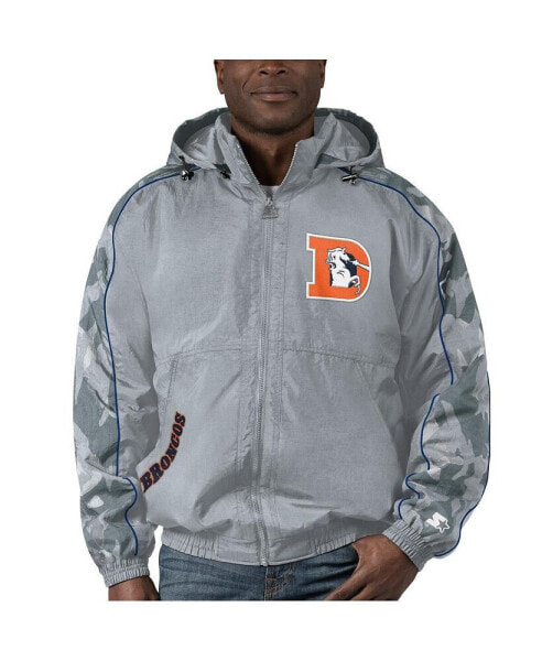 Men's Gray Distressed Denver Broncos Thursday Night Gridiron Throwback Full-Zip Jacket