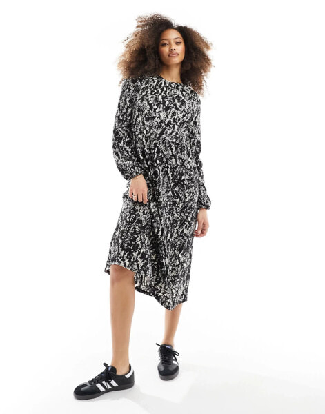 JDY long sleeve midi dress in snake print