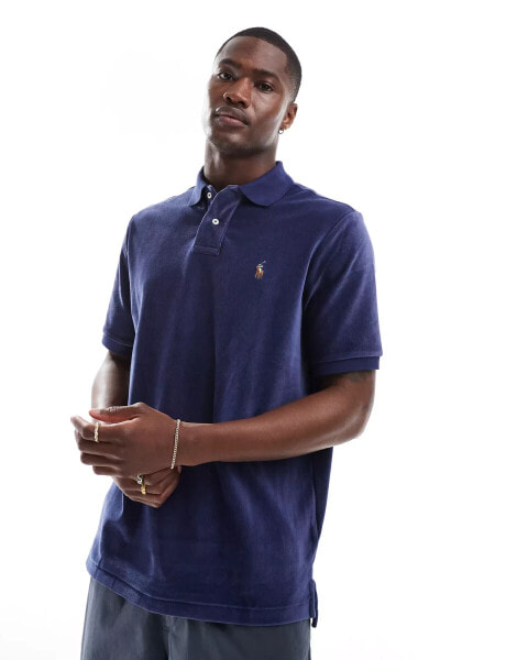 Polo Ralph Lauren icon logo cord knit polo classic oversized fit in navy