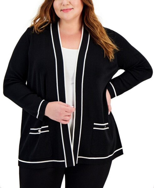 Plus Size Malibu Contrast-Trim Open-Front Cardigan