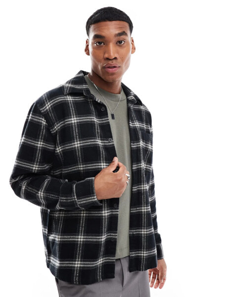 Hollister check flannel overshirt in black