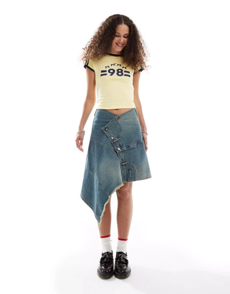 Basic Pleasure Mode asymmetric awkward length skirt in denim