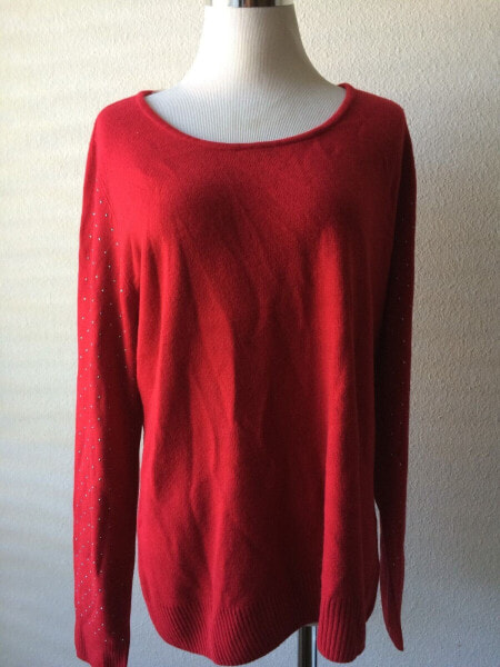 Karen Scott Women's Embellished Scoop Neck Sweater Red Cherry Size L