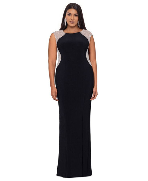 Plus Size Beaded Sleeveless Sheath Dress