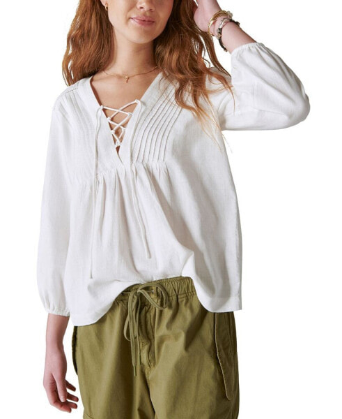 Women's Lace Up Peasant Blouse