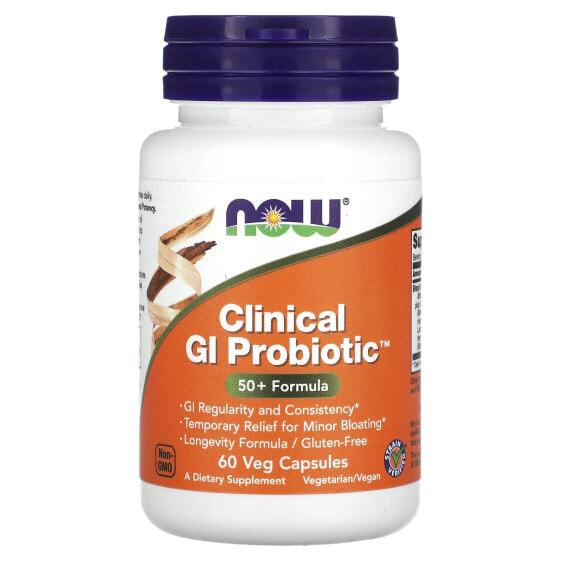 NOW Foods, Clinical GI Probiotic, смесь пробиотиков для пищеварения, для людей старше 50 лет, 60 растительных капсул