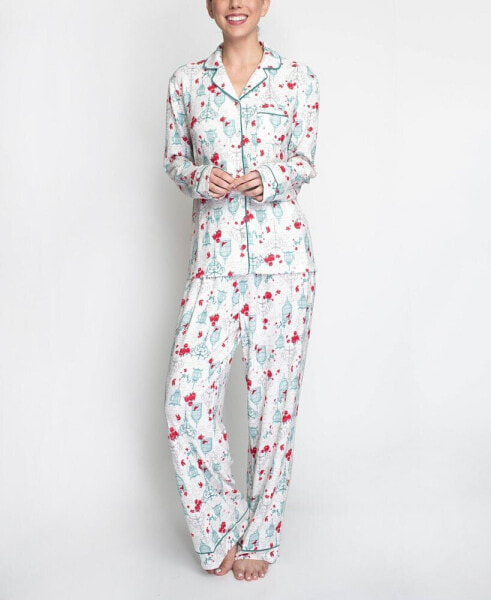 Women's Butter Knit Holiday Cardinal Pajama Set, 2 Piece