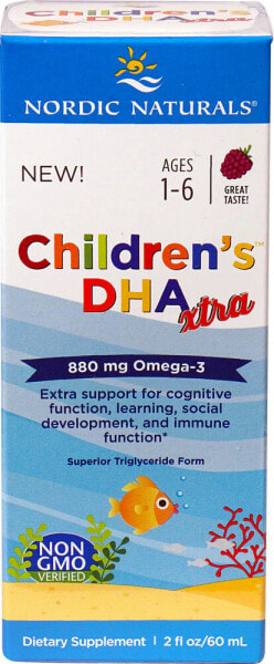 Nordic Naturals, Children's DHA Xtra, для детей возрастом 1–6 лет, вкус ягодного пунша, 880 мг, 60 мл (2 жидк. унции)