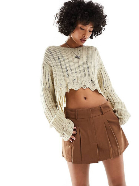 Daisy Street mini pleated skirt in tan brown