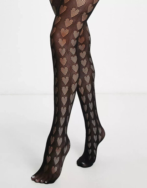 My Accessories London sheer tights in black with heart print