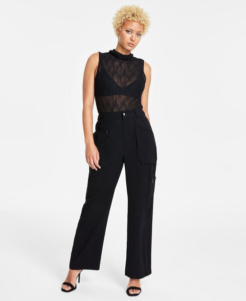 Women's Draped High-Rise Wide-Leg Cargo Pants, Created for Macy's