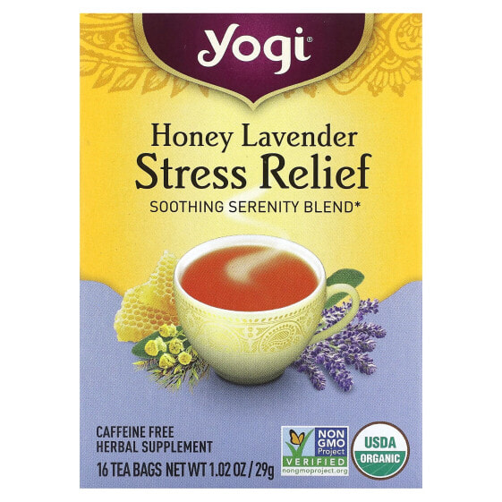 Yogi Tea, Stress Relief, мед и лаванда, без кофеина, 16 чайных пакетиков, 29 г (1,02 унции)