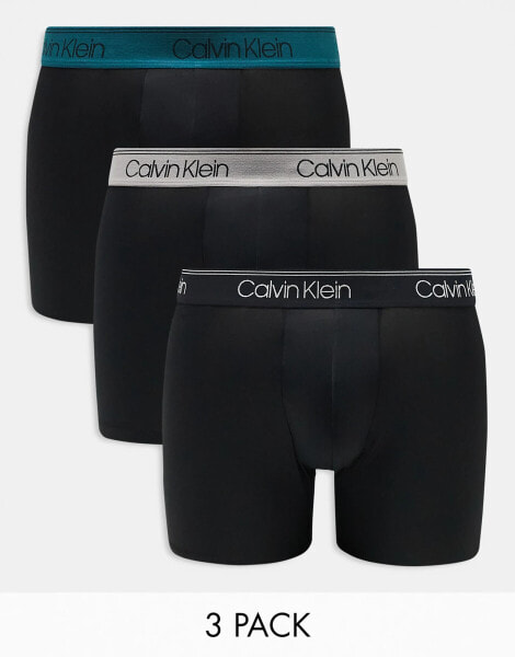 Calvin Klein Microfibre Stretch 3 pack boxer brief with coloured waistband in black