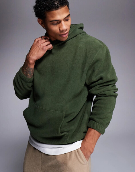 ASOS DESIGN polar fleece hoodie in green