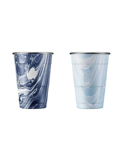 Navy and Light Blue Swirl 18 oz Party Cups - Set of 2