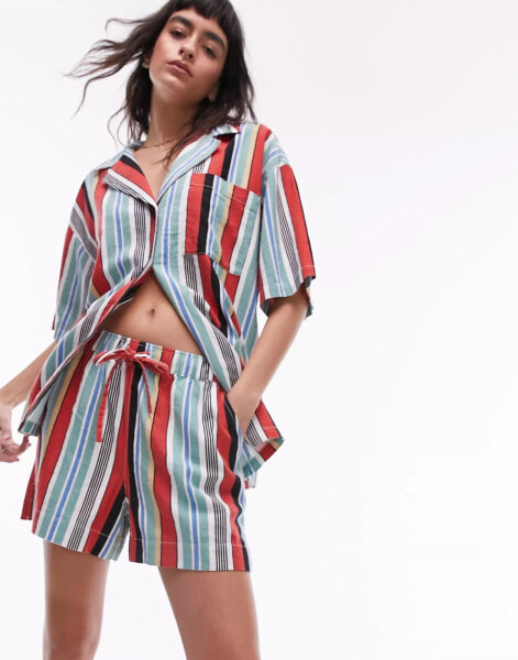 Topshop co ord stripe linen short in multi