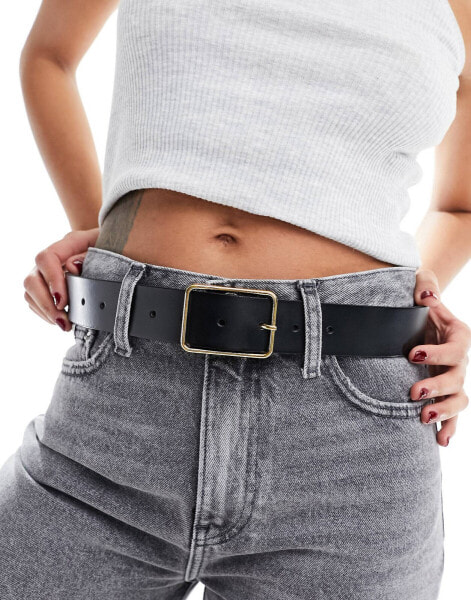 ASOS DESIGN leather square buckle low waist belt