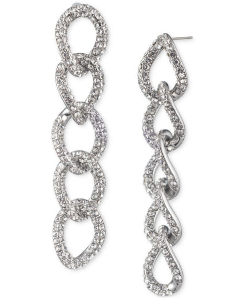 Silver-Tone Pavé Link Linear Drop Earrings