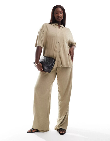 ASOS DESIGN Curve low rise linen look trouser in taupe