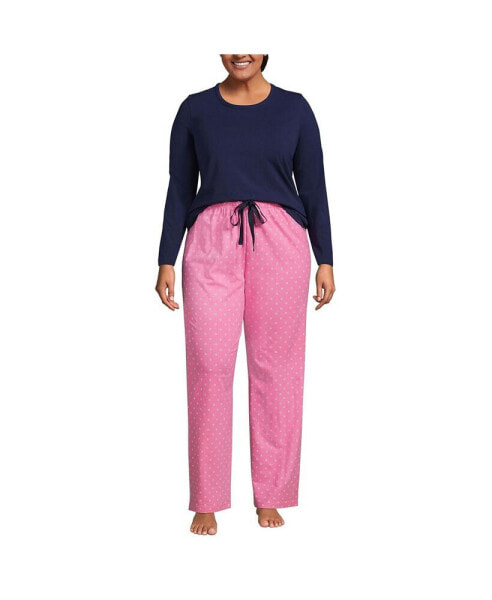 Plus Size Knit Pajama Set Long Sleeve T-Shirt and Pants