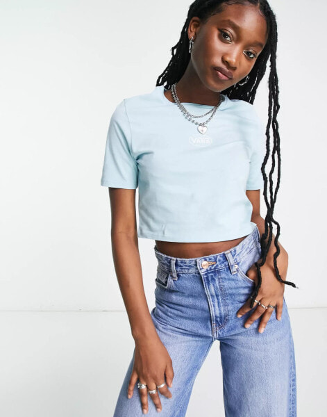 Vans – Oval Sporty – T-Shirt in Blau mit kurzem Schnitt, exklusiv bei ASOS