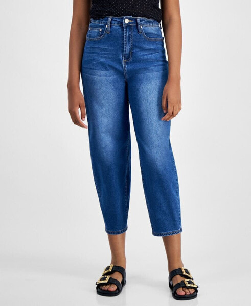 Juniors' High Rise Cropped Barrel Jeans