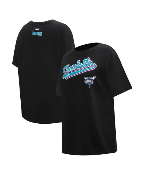 Women's Black Charlotte Hornets Script Boyfriend T-shirt