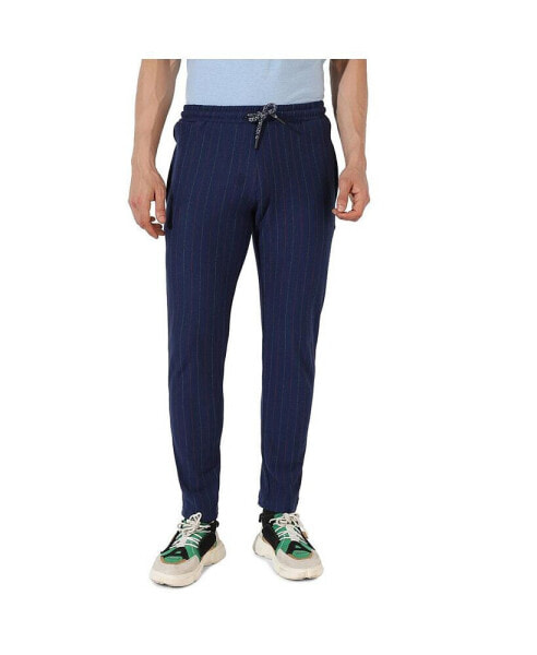 Брюки мужские Campus Sutra Navy Blue Unbalanced Striped Casual Joggers