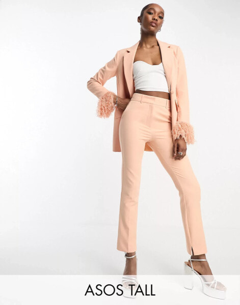 ASOS DESIGN Tall tuxedo slim cigarette suit trouser in apricot