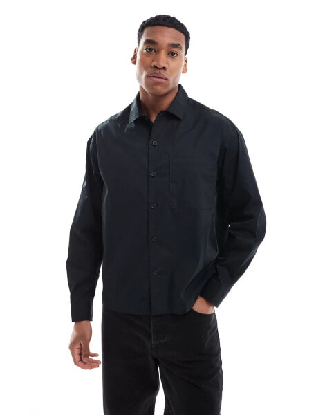 ASOS DESIGN boxy oversized button poplin shirt in black