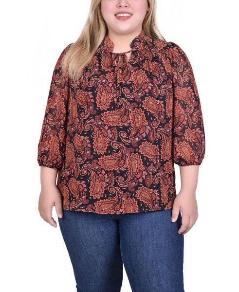 Plus Size 3/4 Sleeve Chiffon Blouse