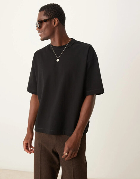 ASOS DESIGN Premium interlock oversized boxy t-shirt 300gsm in black