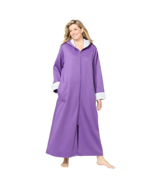 Plus Size Sherpa-Lined Long Hooded Robe