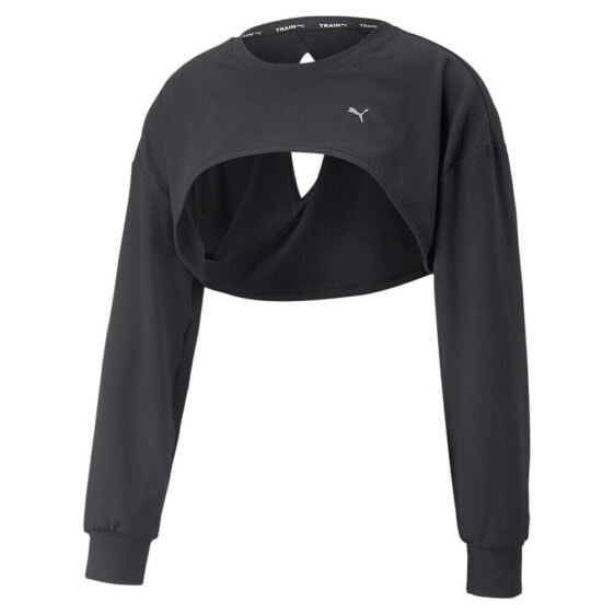 Puma Forever Luxe Cloudspun Cropped Crew Neck Sweatshirt Womens Black 52312901