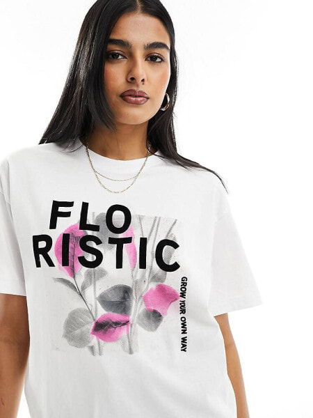 ONLY oversized floral graphic t-shirt in white