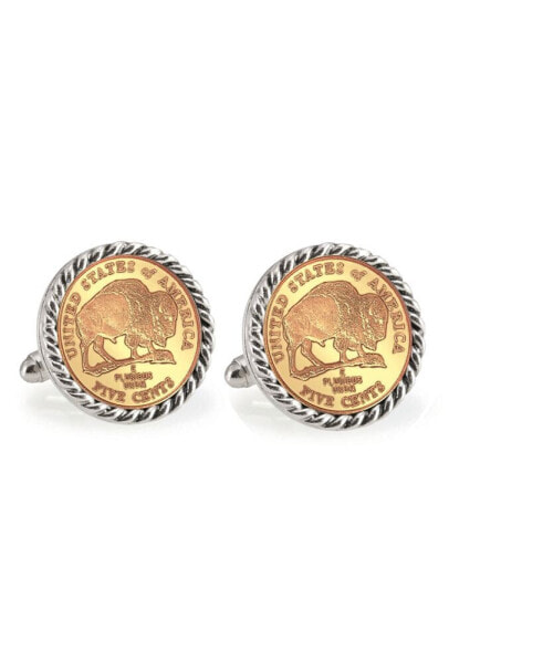 Gold-Layered 2005 Bison Nickel Rope Bezel Coin Cuff Links