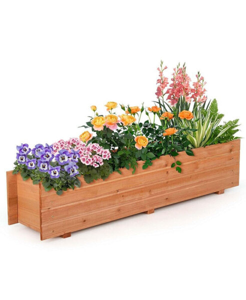 Raised Garden Bed Wood Rectangular Planter Box with 2 Drainage Holes