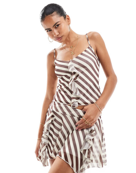 Reclaimed Vintage frill front mesh cami top in stripe print