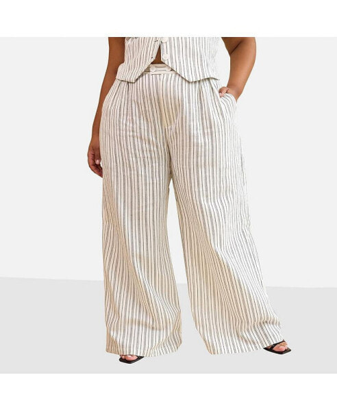 Plus Size Tillie Stripe Wide Leg Pants W. Pockets