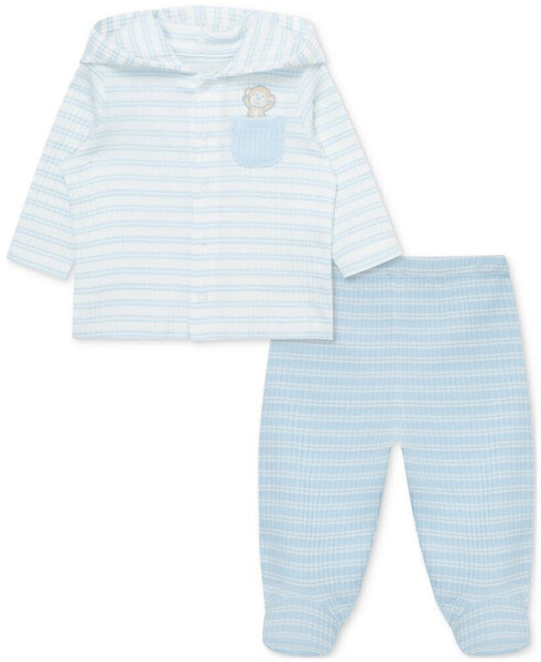 Baby Boys Cuddles Cotton Hooded Cardigan & Footed Pants, 2 Piece Set