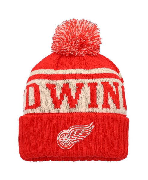 Men's Red, White Detroit Red Wings Pillow Line Cuffed Knit Hat with Pom