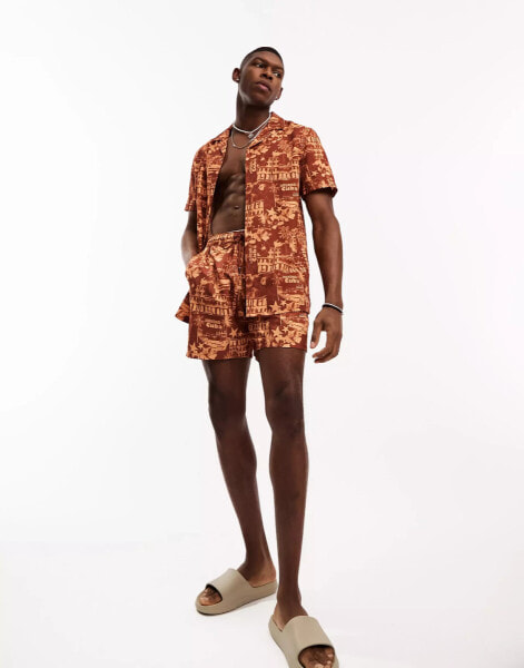 ASOS DESIGN co-ord revere shirt in brown print