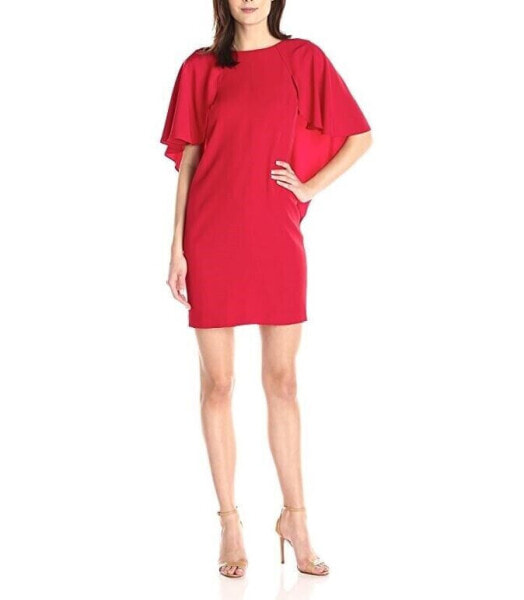 Calvin Klein Women's Red Straight Dress with Cascade Sleeve Sz 4 $134