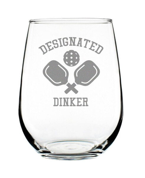 Designated Dinker Pickle Ball Gifts Stem Less Wine Glass, 17 oz