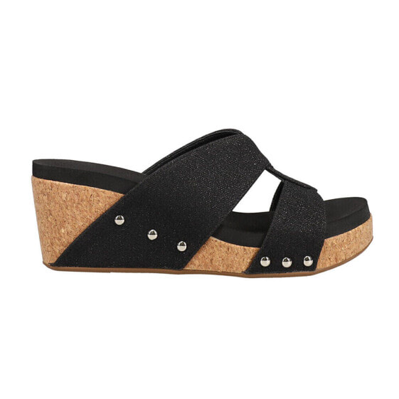 Corkys Bonny Glitter Wedge Womens Black Casual Sandals 41-0345-BKSI