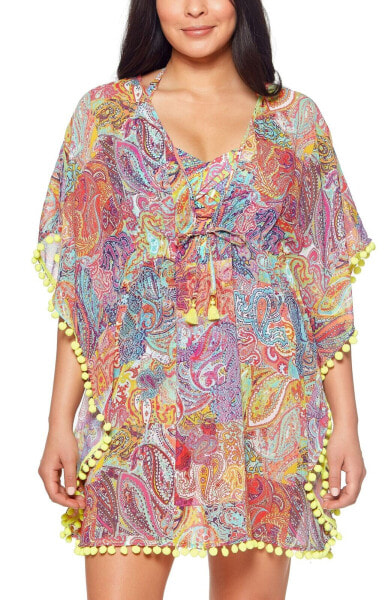 BLEU by Rod Beattie 281520 Pompom Trim Cover-Up in Multi, Size Large