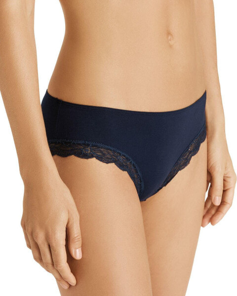 HANRO 301923 Women's Cotton Lace Hi Cut Brief, Deep Navy, X-Small