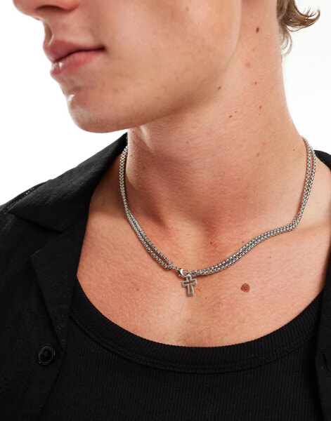 Faded Future multirow chain and cross necklace in silver