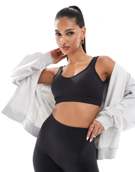 ASOS 4505 seamless v neck mid support sports bra in black